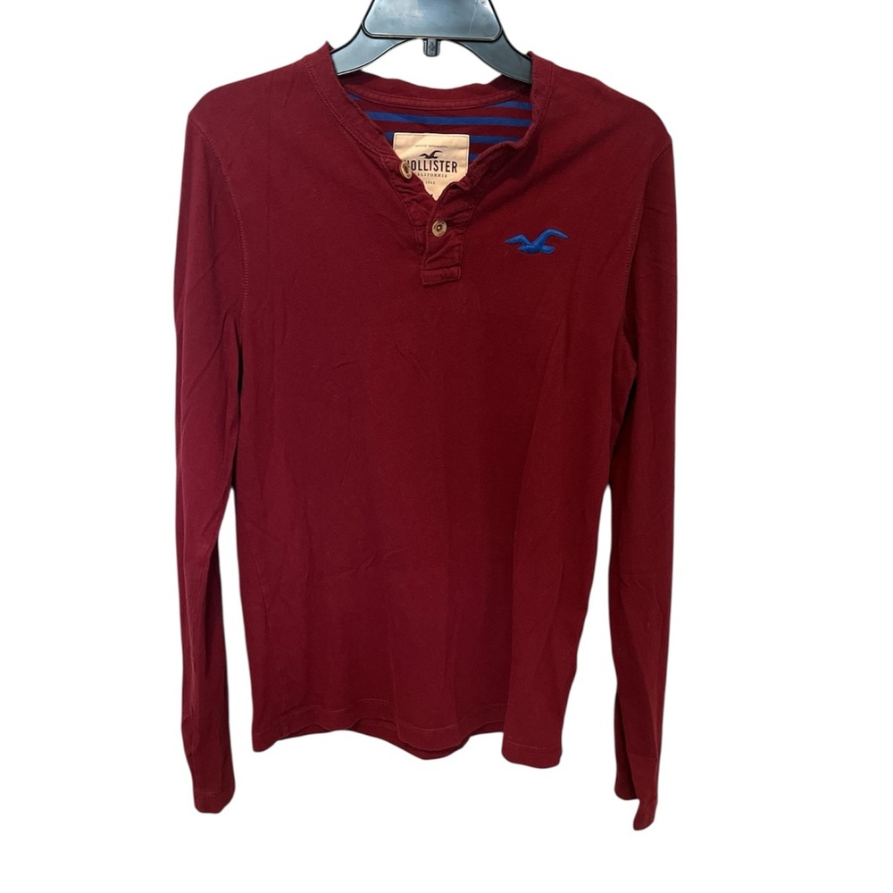Men’s Hollister Sz Medium Shirt Long Sleeve Burgundy Cotton 3 Button